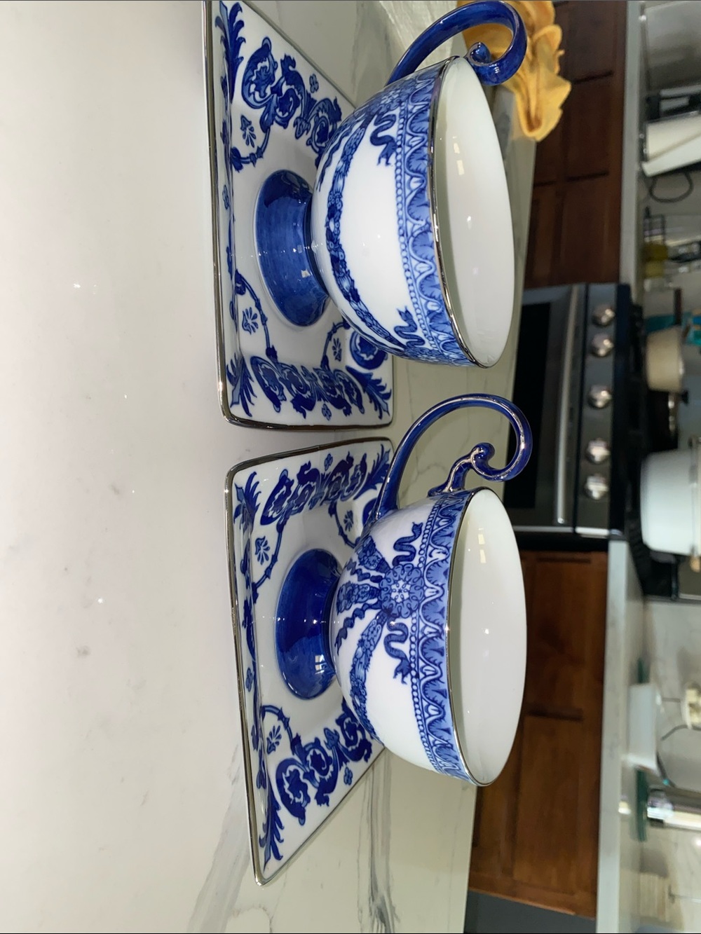 Vintage Bombay Company Chinoiserie blue & white porcelain footed Cups with sauce - Picture 5 of 9